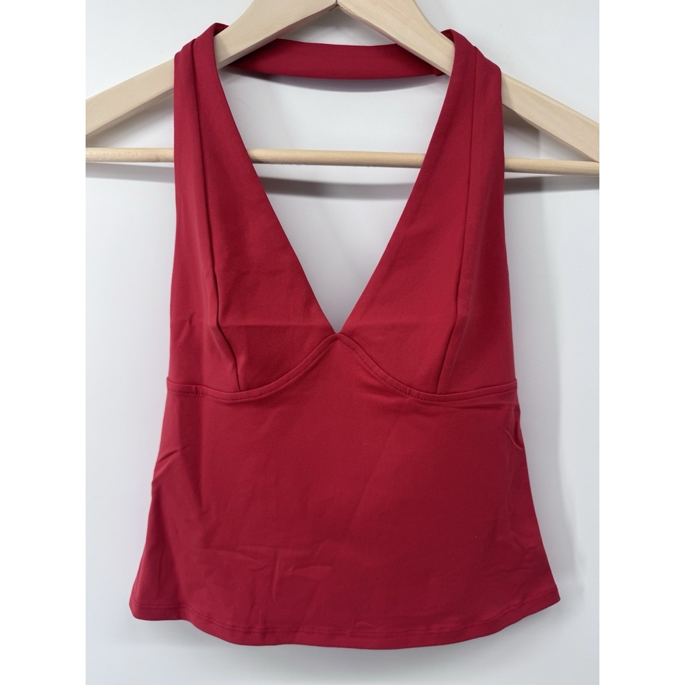 Free People Intimately Red Halter Top S Deep V-Neck Seamed Bust FP128997CY NEW